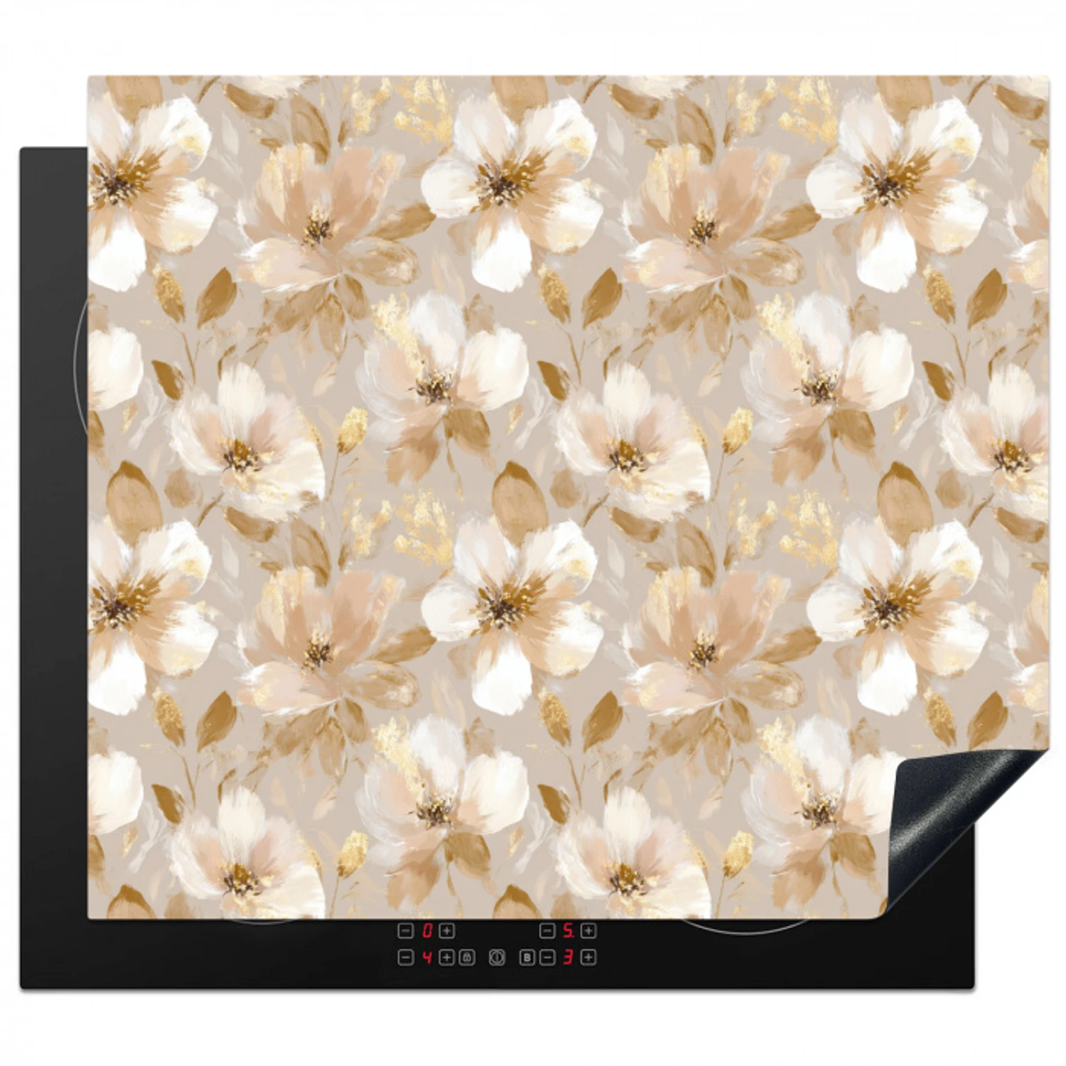 Bloemen - artistiek - Goud Inductie beschermer vinyl 3mm middel 274 -3d