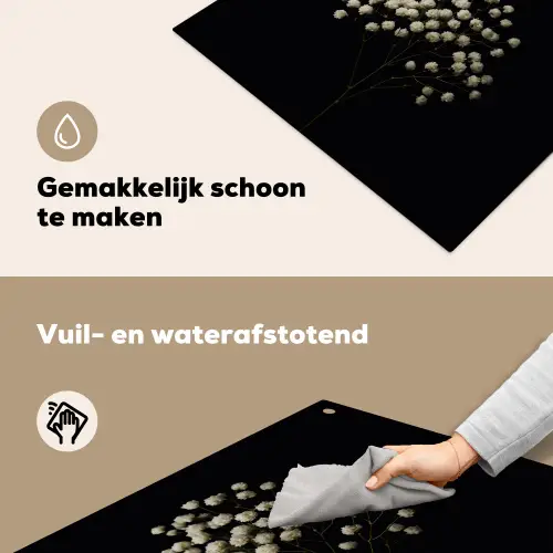 Gipskruid - Bloemetjes - Wit - Minimalistisch Inductie beschemer met haakjes middel -ky-schoon-nl
