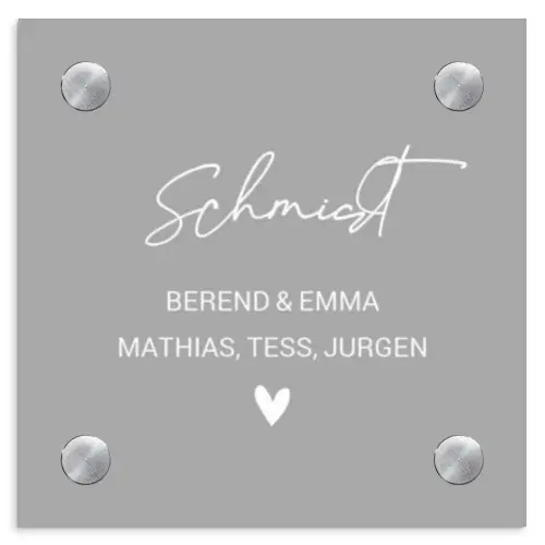 Effen lichtgrijs - Sierlijk Naambord Vierkant klein -3d