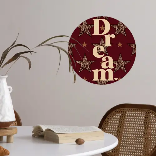 Sterren - Luipaardprint - Dream - Bordeaux Wandcirkel behangsticker klein -sfeer3