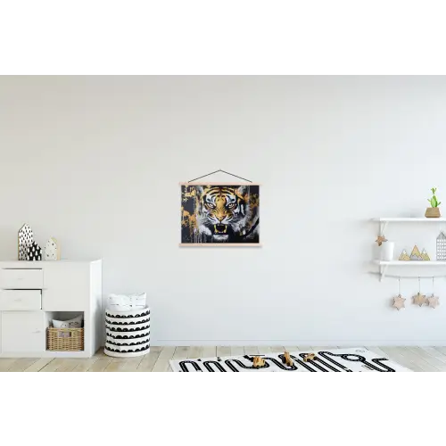 Tijger - Verfspatten - Goud textielposter latten blank klein -kinderkamer