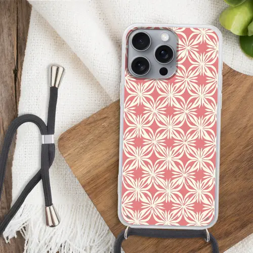 Roze - Bloemenmotief - Wit - Modern Hoesje iPhone 16 Pro Max met koord klein 804 -sfeer4