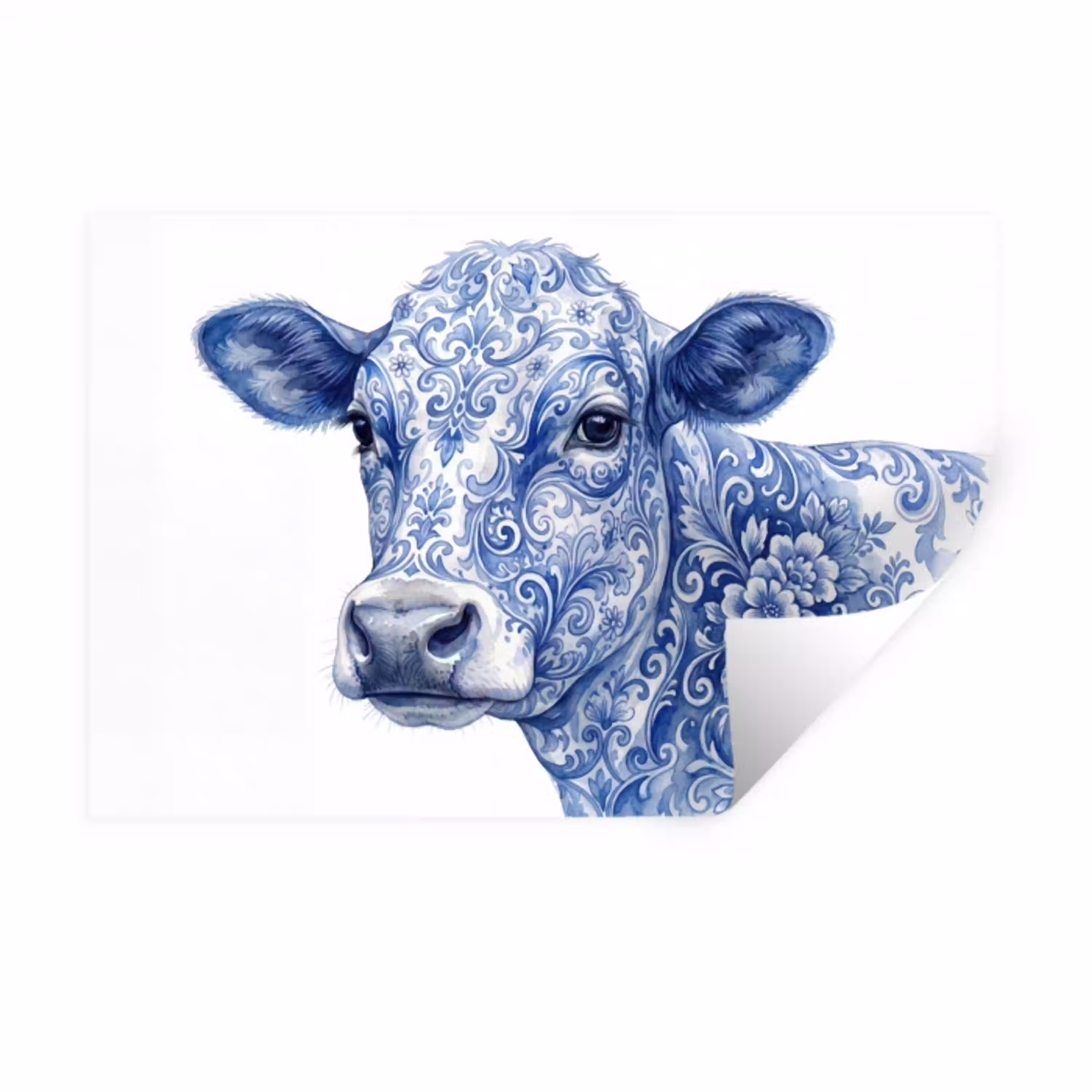 Illustratie - Koe - Blauw Muursticker klein -3d