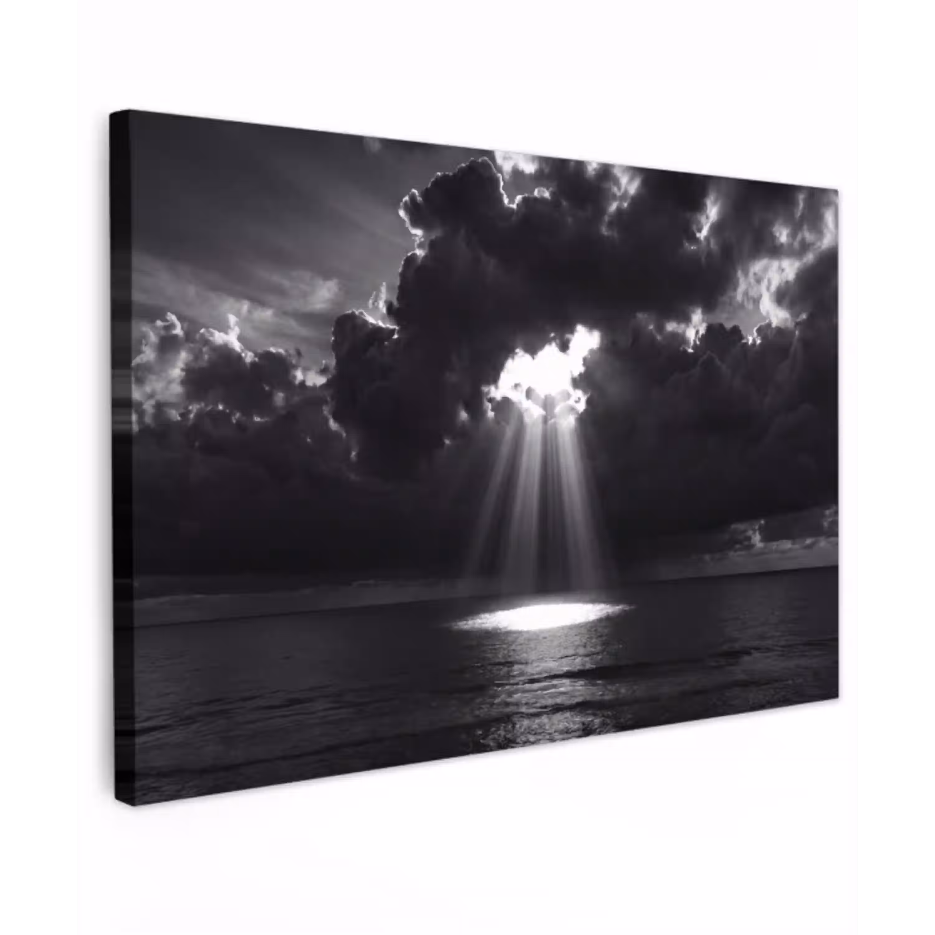 Licht - Wolken - Zee - Zwart-wit - Natuur Tuinposter op houten frame 2 cm dik klein -3d