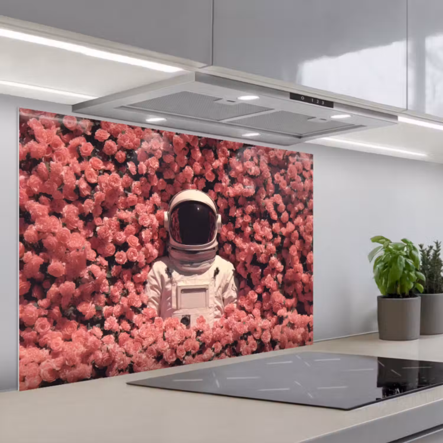 Spatscherm keuken - Bloemen - Roze - Astronaut