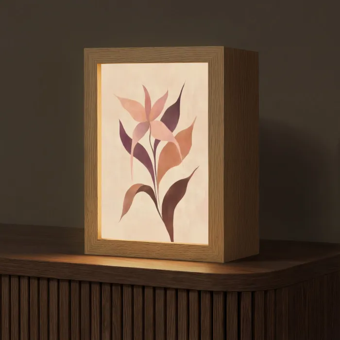 Minimalistisch - Bloem - Bladeren - Beige Light Box met kabel (Tafellamp) klein -z3d_website