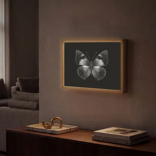 Vlinder - Grijs - Mysterieus Light Box met batterij (Wandlamp) middel -sfeer1