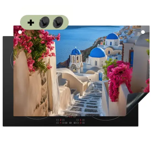 Santorini - Bloemen - Griekenland Inductie beschemer met haakjes klein -3d