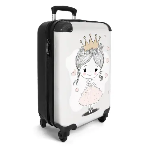 Prinses met kroon en roze hartjes Koffer - NBS - Handbagage middel -productfoto_3d