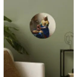 Het melkmeisje - Schilderij van Johannes Vermeer Wandcirkel behangsticker klein -sfeer2