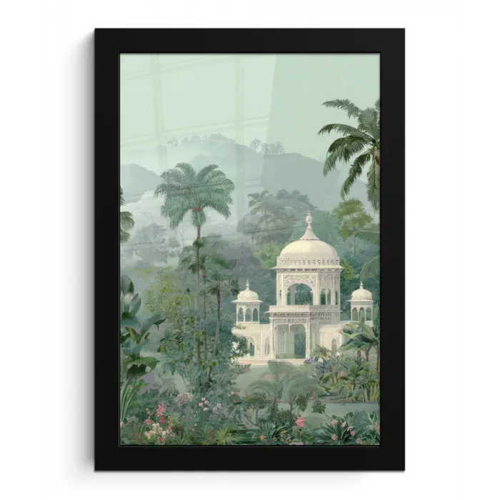 Tropische tuin - Koepelgebouw - Bloemen fotolijst zwart zonder passe partout klein -3d