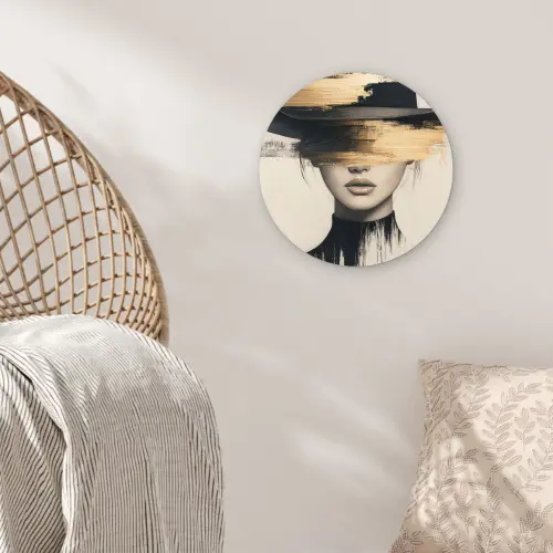 Vrouw - Hoed - Verf Wandcirkel kunststof plaat 5mm dik klein -sfeer5