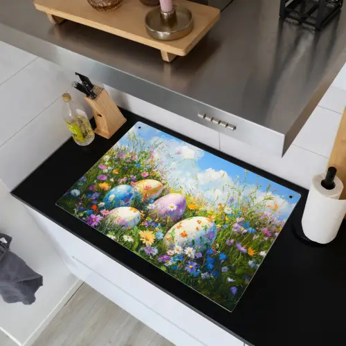 Grasveld - Eieren - Bloemen Inductie beschemer met haakjes klein -sfeer1