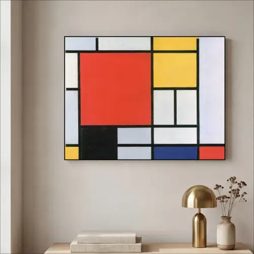Kunst - Mondriaan - Oude meesters - Compositie 2 Textielframe zwart klein -sfeer2