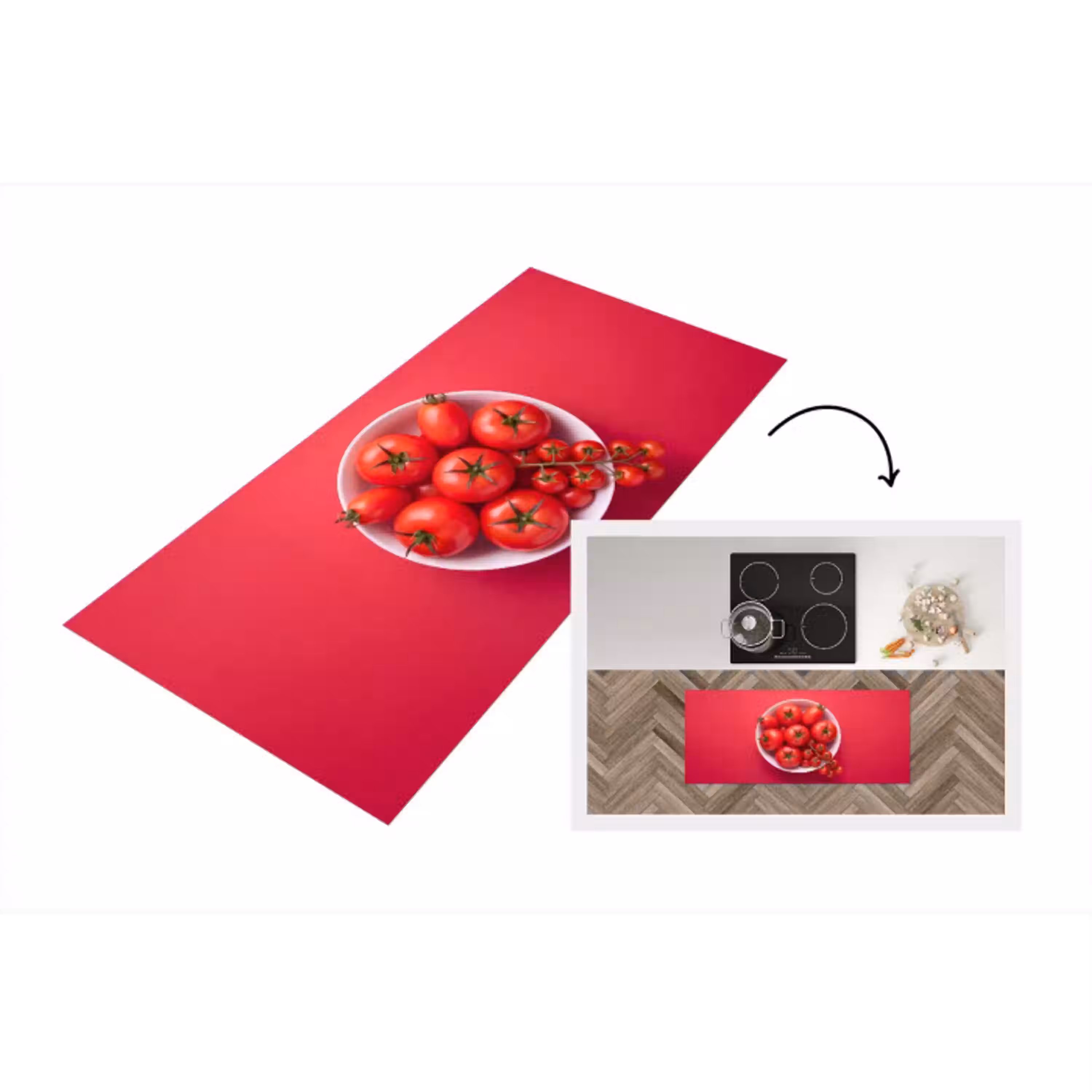 Eten - Kom - Rood Keukenloper - keukenmat middel -3d