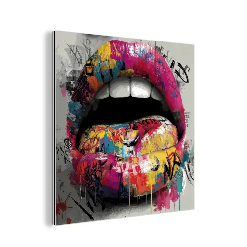 Lippen - Graffiti - Expressief aluminium wit klein -3d