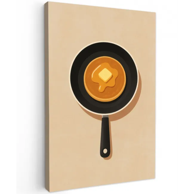 Pannenkoek - Koekenpan - Boter - Minimalistisch Tuinposter op houten frame 2 cm dik middel -3d