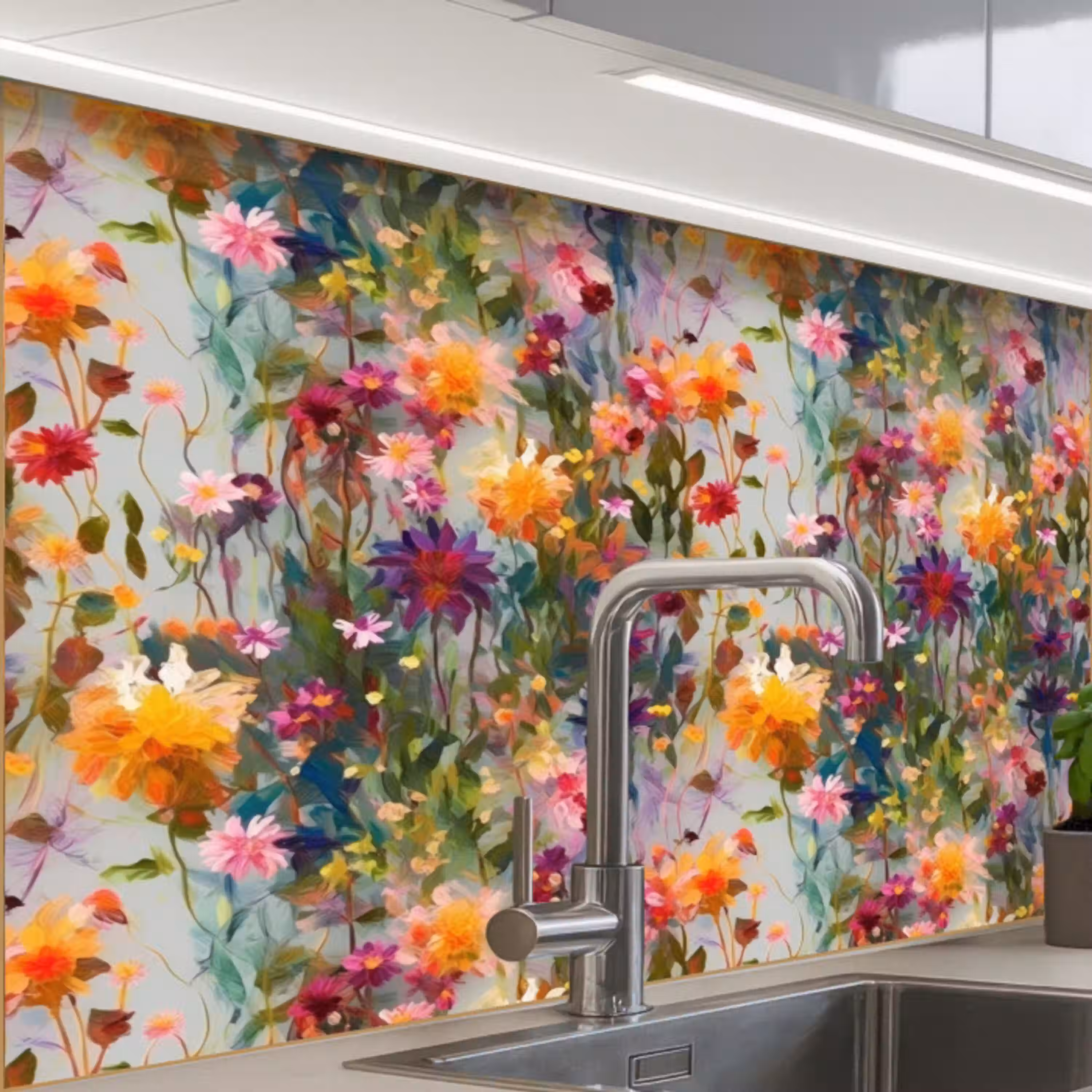 Zomers - Kleurrijk - Patroon - Bloemen keuken achterwand 2 middel 865 -zzzz3d_schuin