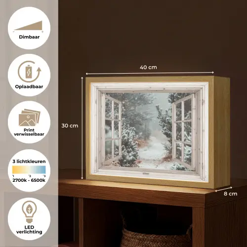 Bos - Winter - Bomen - Natuur - Pad - Doorkijk - Wit Light Box met batterij (Wandlamp) middel -USP_websiteoverzichtNL