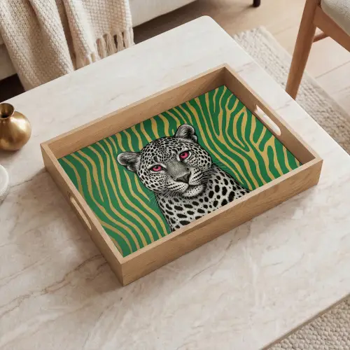 Panter - Zebrapatroon - Groen Dienblad Rechthoek middel -sfeer1