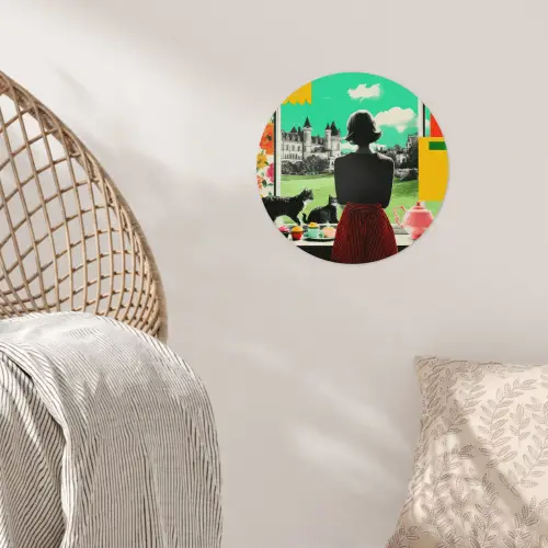 Vrouw - Keuken - Katten - Doorkijk Wandcirkel behangsticker klein -sfeer4