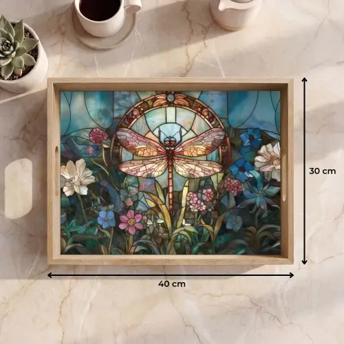 Libelle - Mozaïek - Bloemen - Kleurrijk Dienblad Rechthoek middel -USP_Formaat