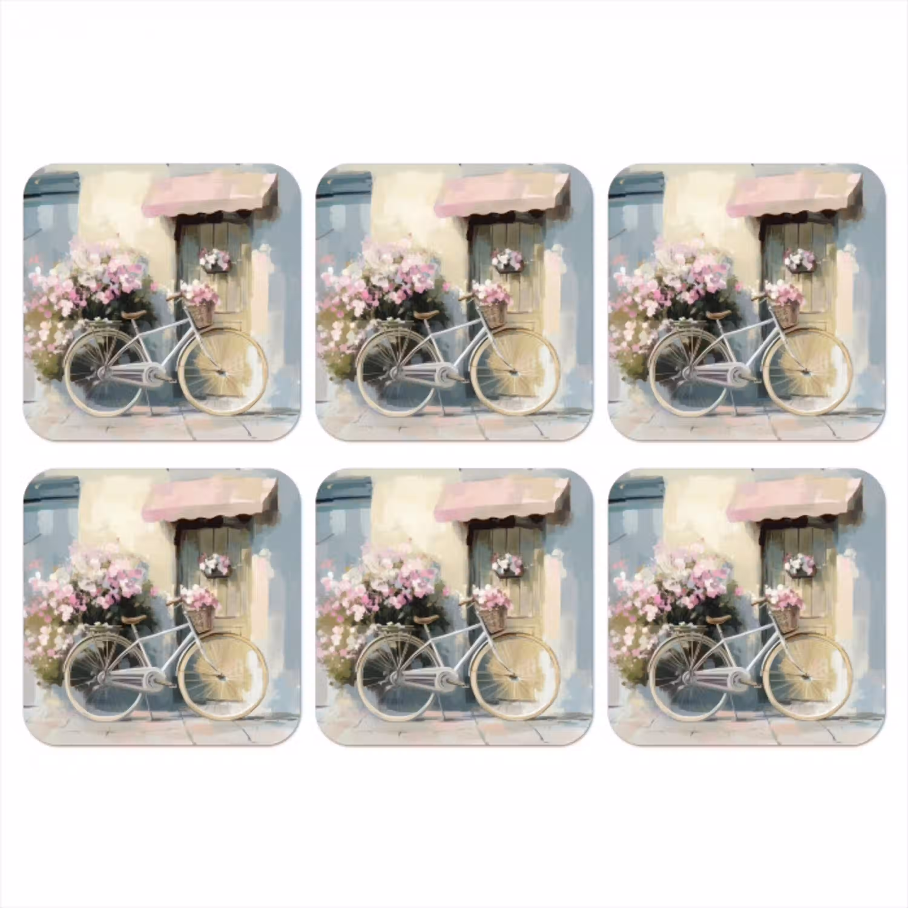 Fiets - Pastelkleuren - Bloemen onderzetter kurk middel -3d