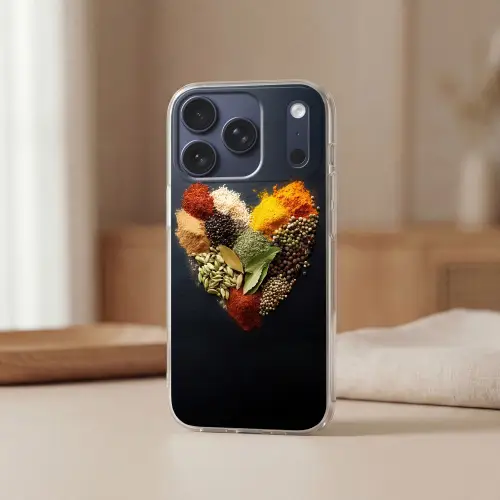 Specerijen - Mix - Hartvorm - Zwart Telefoonhoesje iPhone 17 Pro klein -sfeer2