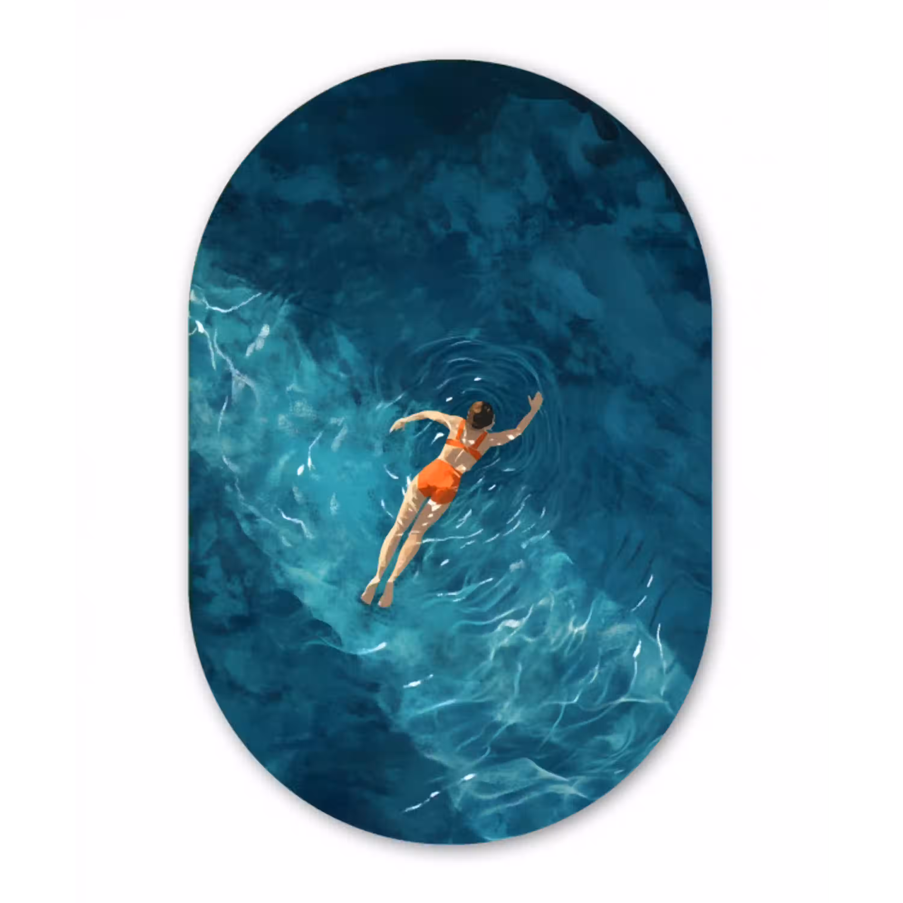 Vrouw - Water - Bikini - Oranje Wandcirkel Ovaal Glas middel -3d