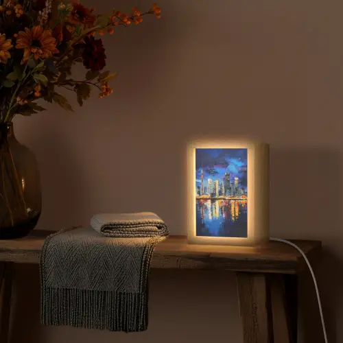 Skyline Toronto - Modern - Stadslicht - Blauw Light Box met kabel (Tafellamp) klein -sfeer4