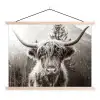 Schotse hooglander - Koe - Dieren - Zwart - Wit textielposter latten blank klein -3d