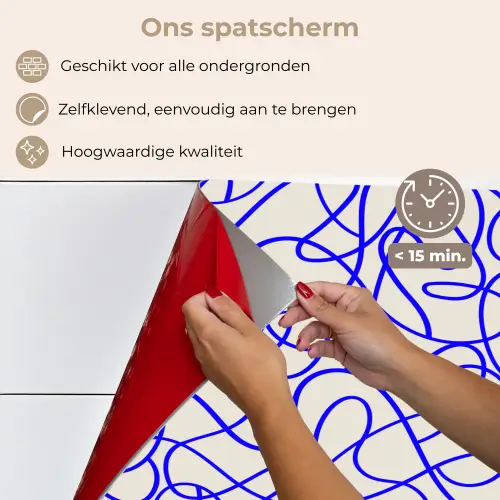 Patronen - Beige - Blauw - Lijnen keuken achterwand spatscherm klein 900 -spatscherm_NL