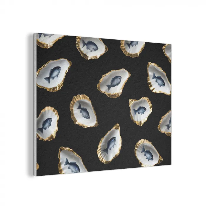 Oesters - Vissen - Blauw - Goud PET vilt klein -3d