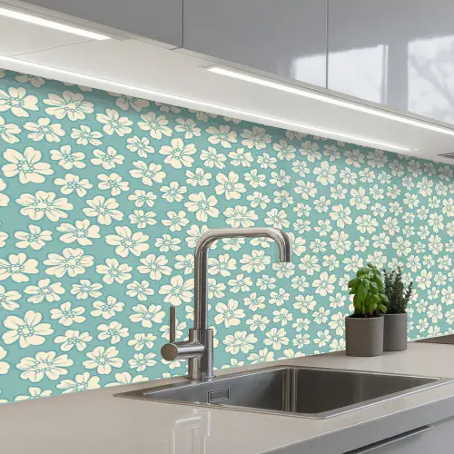 Bloemen - Wit - Vintage - Patronen keuken achterwand 2 middel 871 -3d_schuin