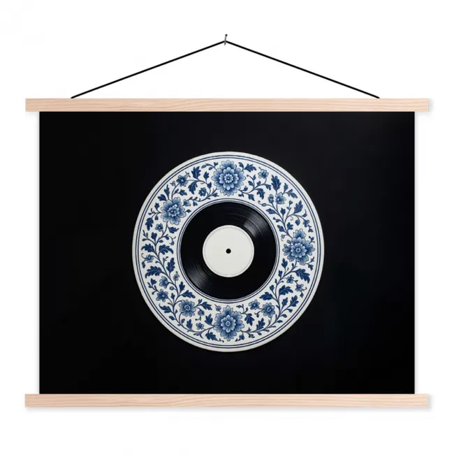 Vinyl - LP - Delfts Blauw - Muziek textielposter latten blank klein -3d