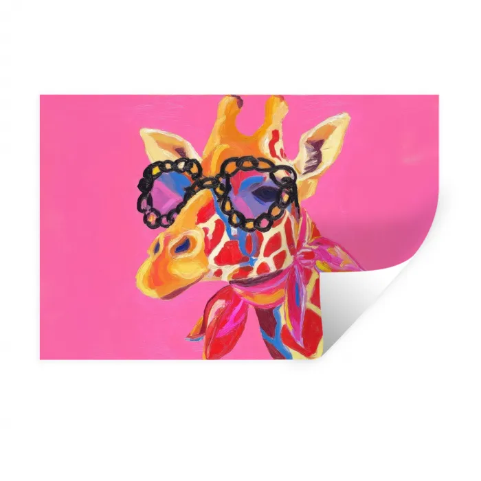 Giraf - Roze - Bril - Sjaal Muursticker klein -3d