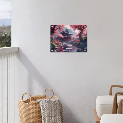 Sakura Tempeltuin in Volle Bloei tuinposter los doek klein -sfeer8