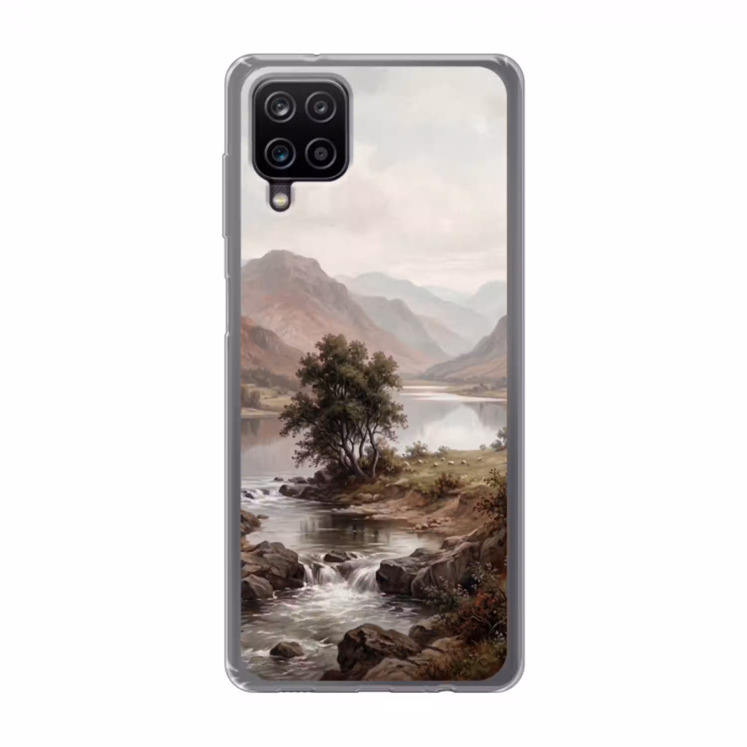 Berglandschap - Meer - Bergen - Vallei - Klassiek Telefoonhoesje Samsung Galaxy A12 klein -3d