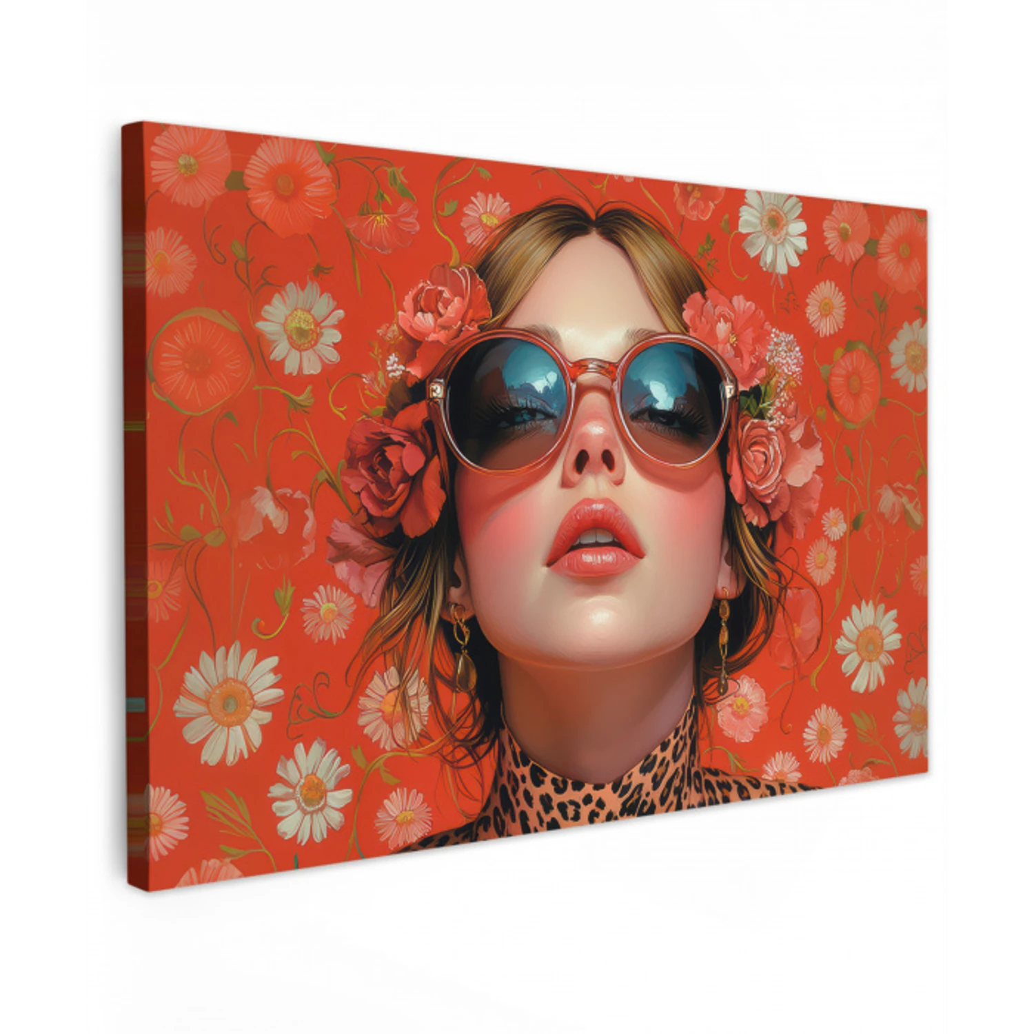 Vrouw - Kleurrijk - Dierenprint - Bloemen Tuinposter op houten frame 2 cm dik klein -3d