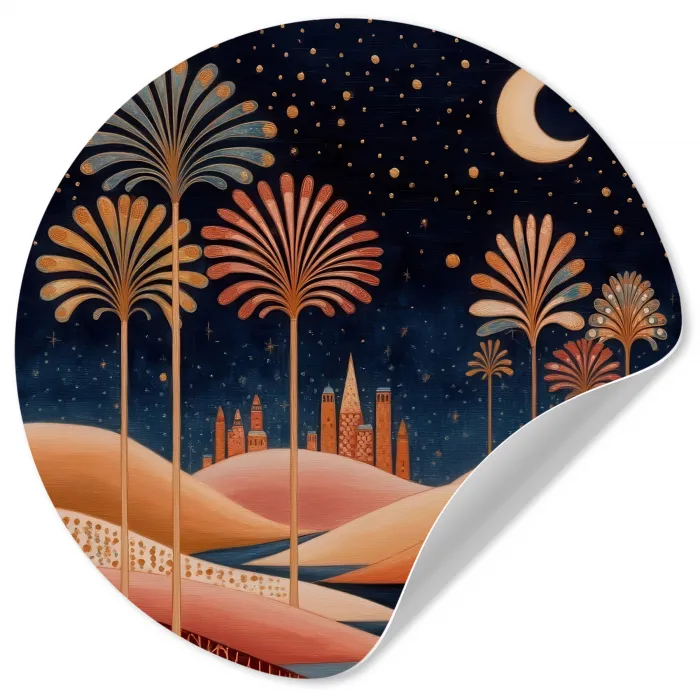 Sterrenhemel - Palmen - Rivier Wandcirkel behangsticker klein -3d
