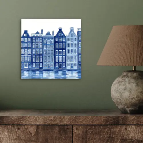 Aquarel - Grachtenpanden - Delfts - Blauw aluminium wit klein -sfeer2