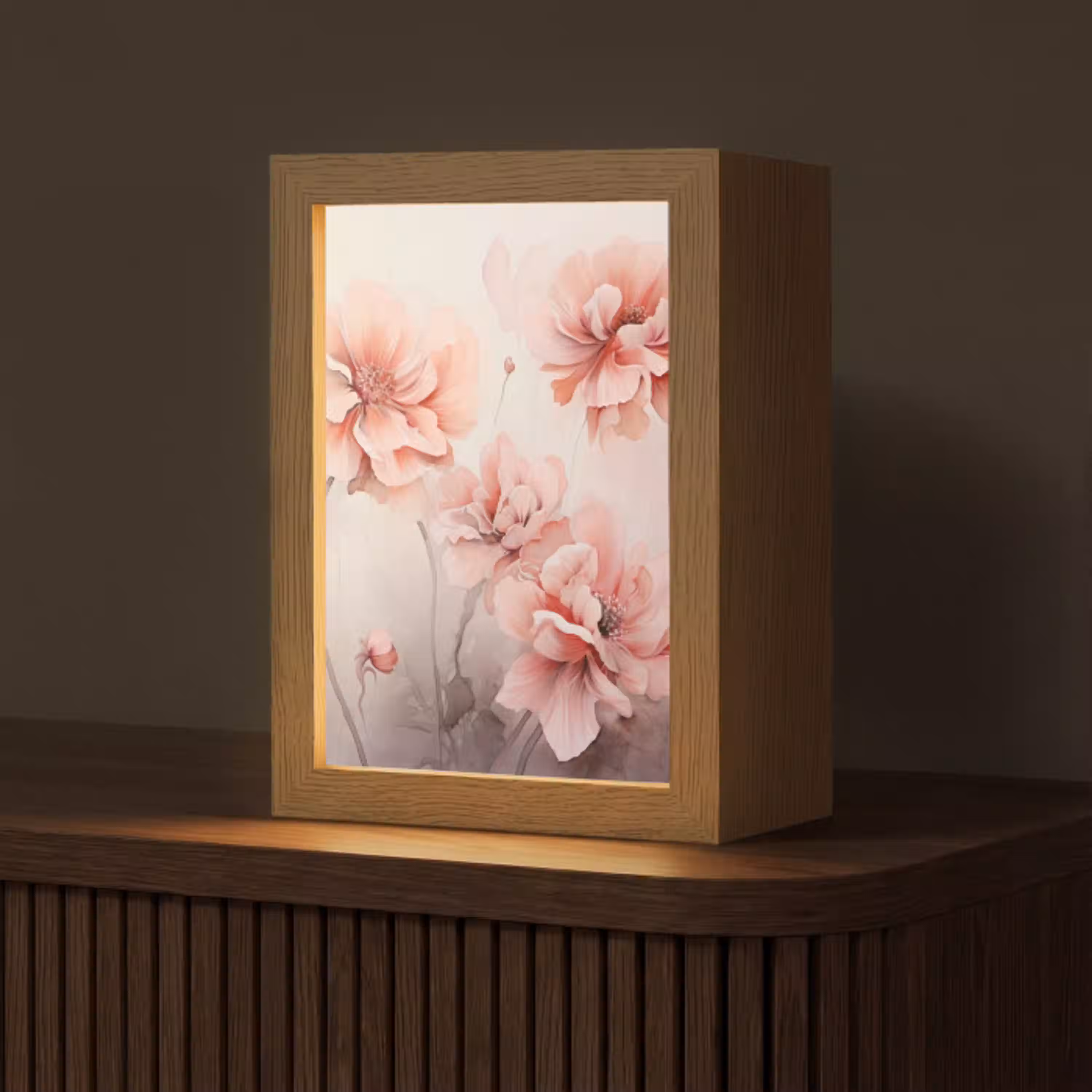 Bloemen - Roze - Kunst - Abstract - Aquarel Light Box met kabel (Tafellamp) klein -z3d_website