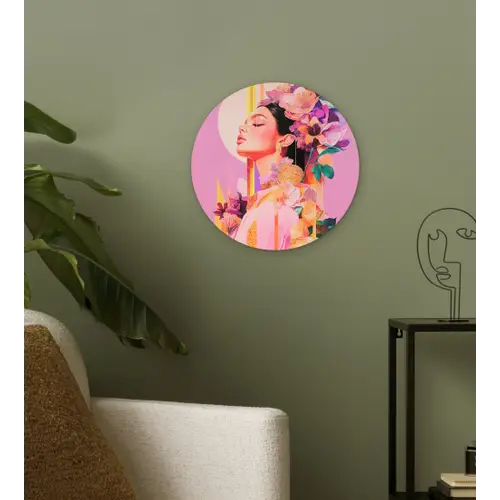 Vrouw - Bloemen - Paars - Abstract Wandcirkel plexiglas klein -sfeer3