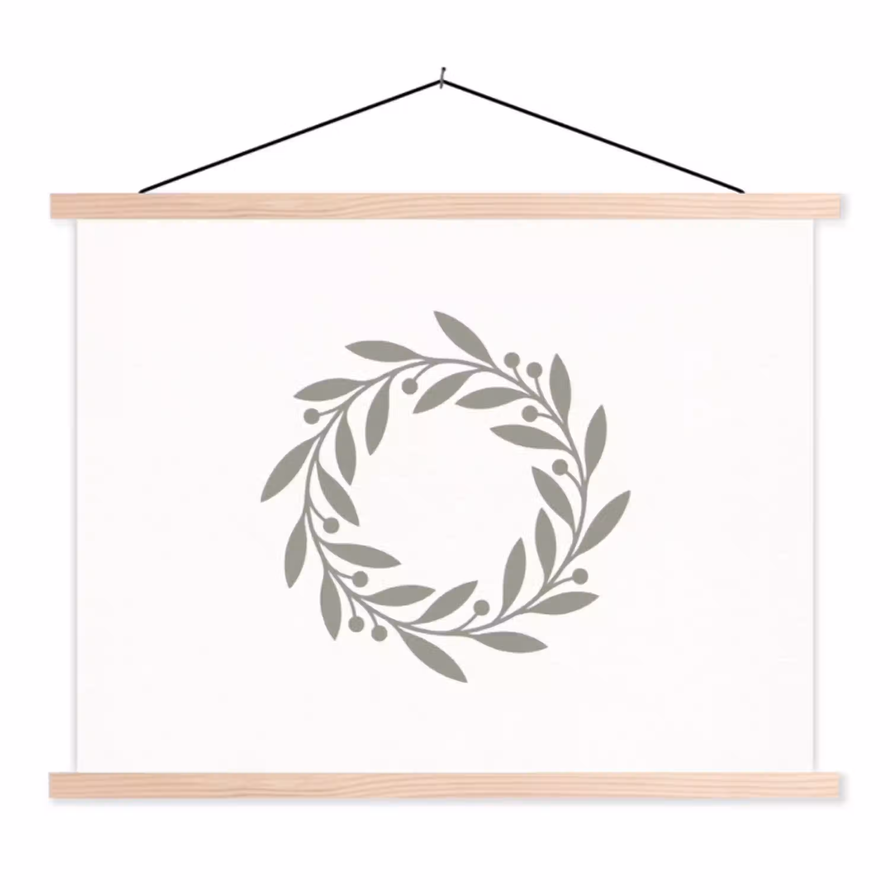 Krans - Bladeren - Natuur - Minimalistisch - Grijs textielposter latten blank klein -3d