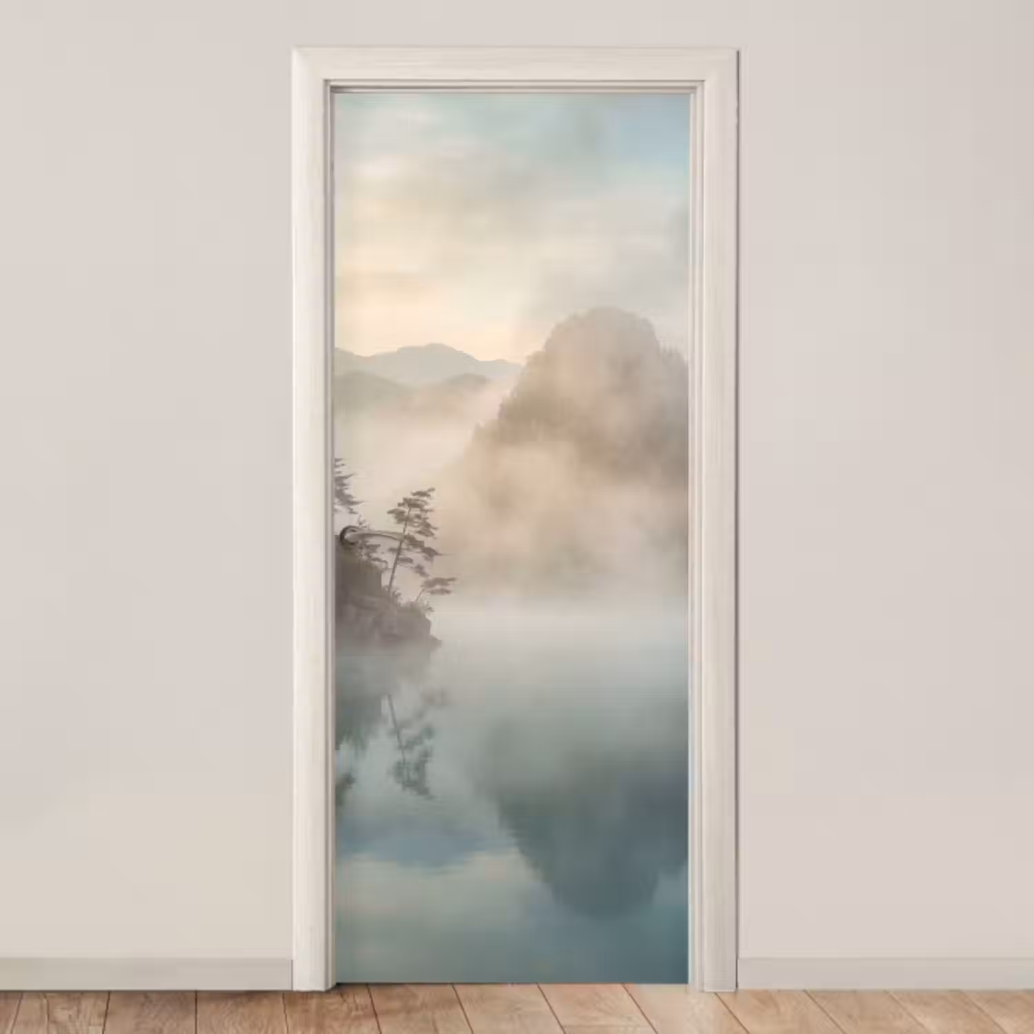 Deursticker - Landschap - Bergen - Mist - Water - Natuur