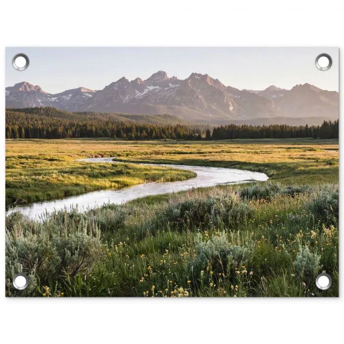 Berglandschap - Rivier - Bos tuinposter los doek klein -3d