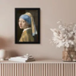 Meisje met de Parel - Schilderij van Johannes Vermeer fotolijst zwart zonder passe partout klein -sfeer5