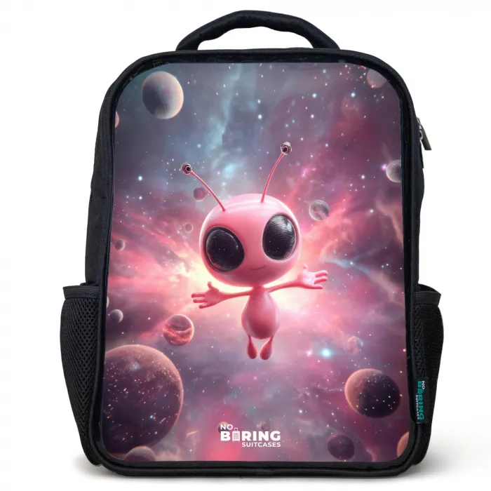 Roze Alien in Sterrennevel Rugzak - Zwart middel -3d