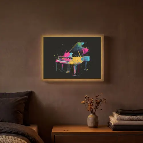 Piano - Kleurrijk - Verf - Modern Light Box met batterij (Wandlamp) middel -sfeer4