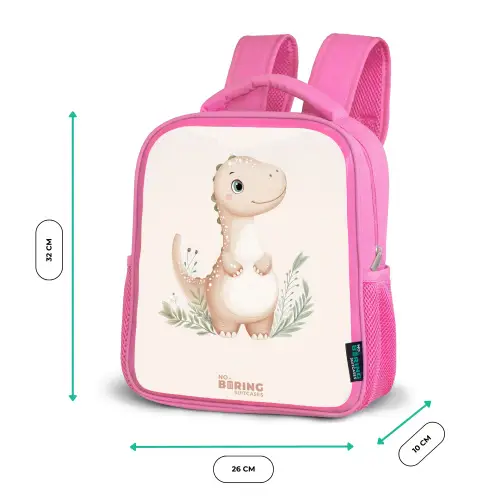 Beige dinosaurus met groene blaadjes Kinderrugzak - Roze middel -productfoto_formaten